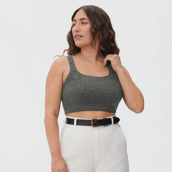 Everlane The Cozy Stretch Crop Tank Heathered Charcoal Size Small Wool Blend NWT - Picture 1 of 13